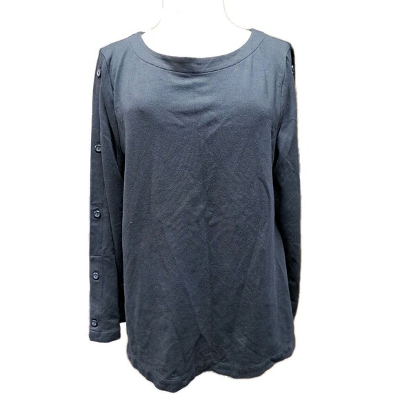 J.Jill Ponte Knit Top Black  Button Detail Sleeve Tee Shirt Heavyweight - Picture 1 of 8